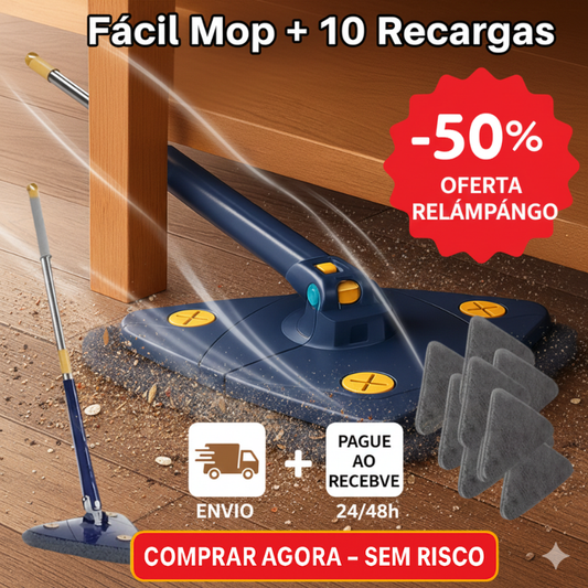FácilMop™ – Mopa Autoescorrível Que Limpa Sem Esforço + 10 Recargas GRÁTIS